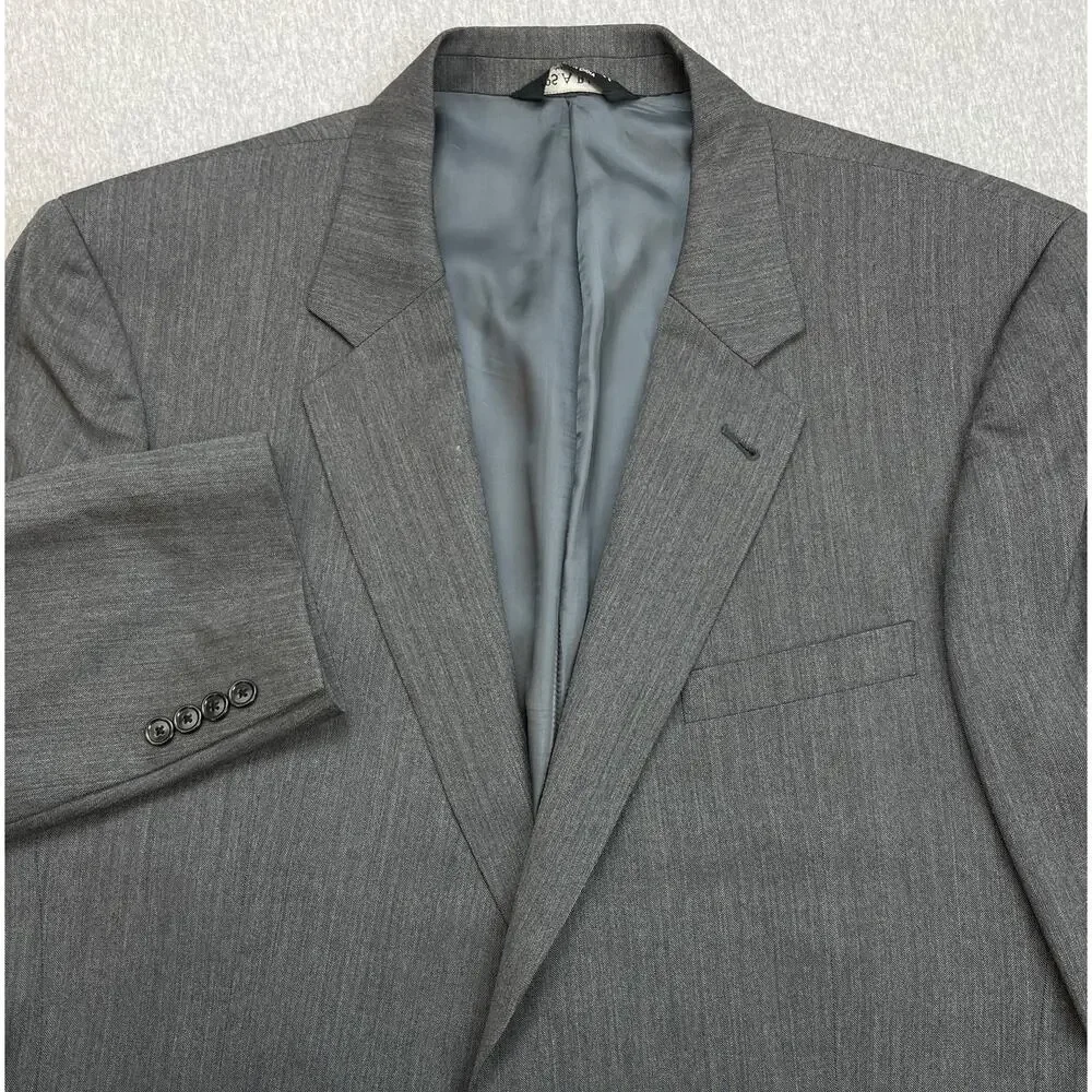 Jos A Bank Signature Suit Men 46XL Gray Herringbone Wool Pants 40 x 31 - 2 Piece